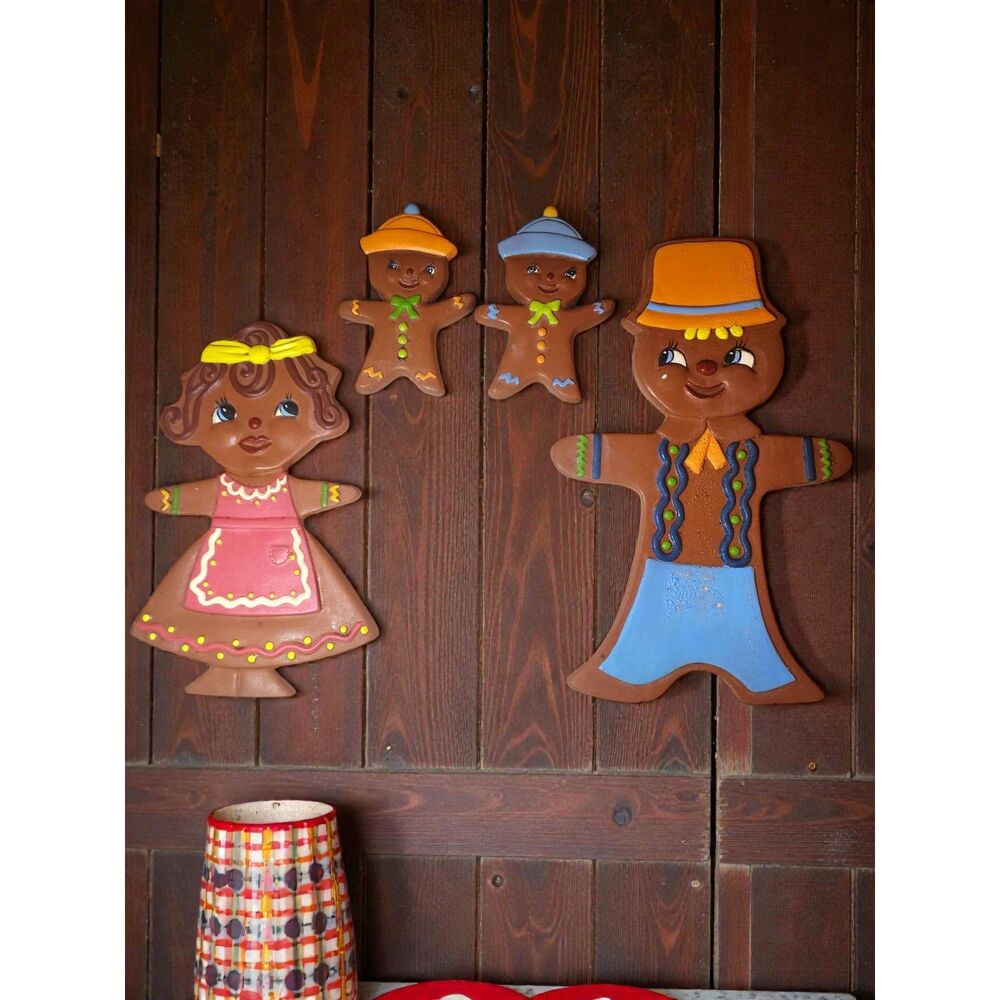 Vintage 1975 Arner's Gingerbread Family Wall Decor Plaques Set 4 Retro Kitchen - Picture 10 of 10